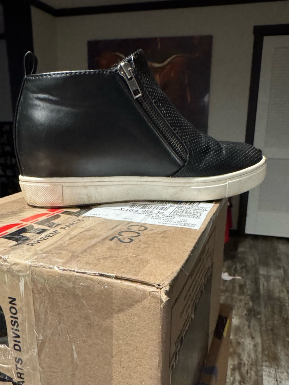 USED Time and Tru Women’s Black Perforated Slip-On Wedge Sneaker with Side Zip - Picture 6 of 7